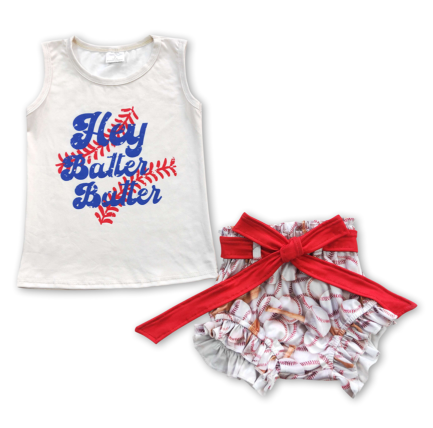 GBO0123 6.7y  Heart Baseball Suspender Red Bummies set