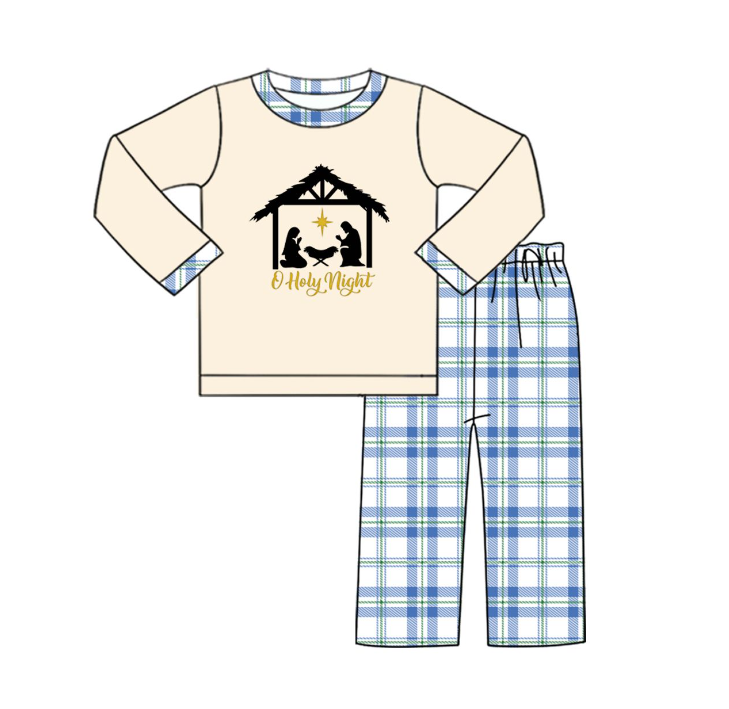 BLP1100 6.9y pre order holy night jesus beige long sleeve blue plaid trouser suit