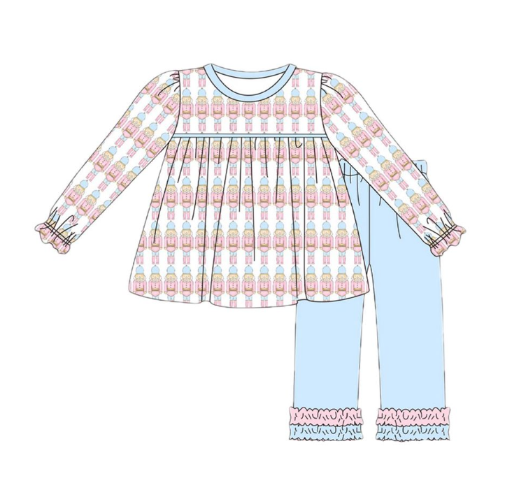 GLP2456 6.10y pre order Cartoon Nutcracker blue and white long-sleeved trousers suit