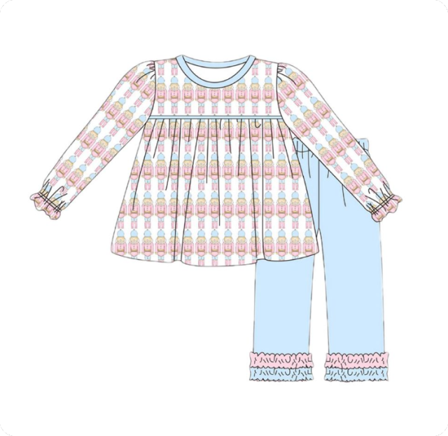 GLP2456 6.10y pre order Cartoon Nutcracker blue and white long-sleeved trousers suit