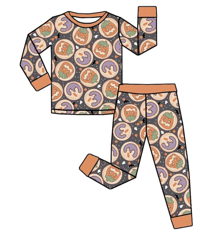 GLP2460 6.10y pre order Halloween Pumpkin Orange Gray Long Sleeve Long Pants Pajama Set