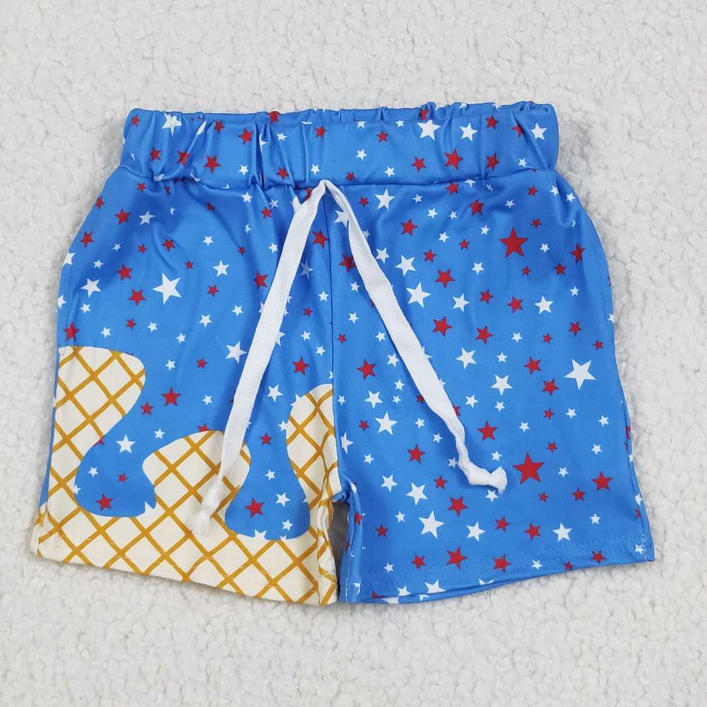 SS0611  6.12 y National Day Waffle Stars Blue Shorts