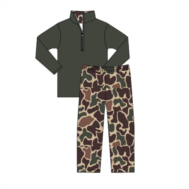 BLP1138 6.14y pre order Solid color zipper long sleeve brown green camouflage trousers suit