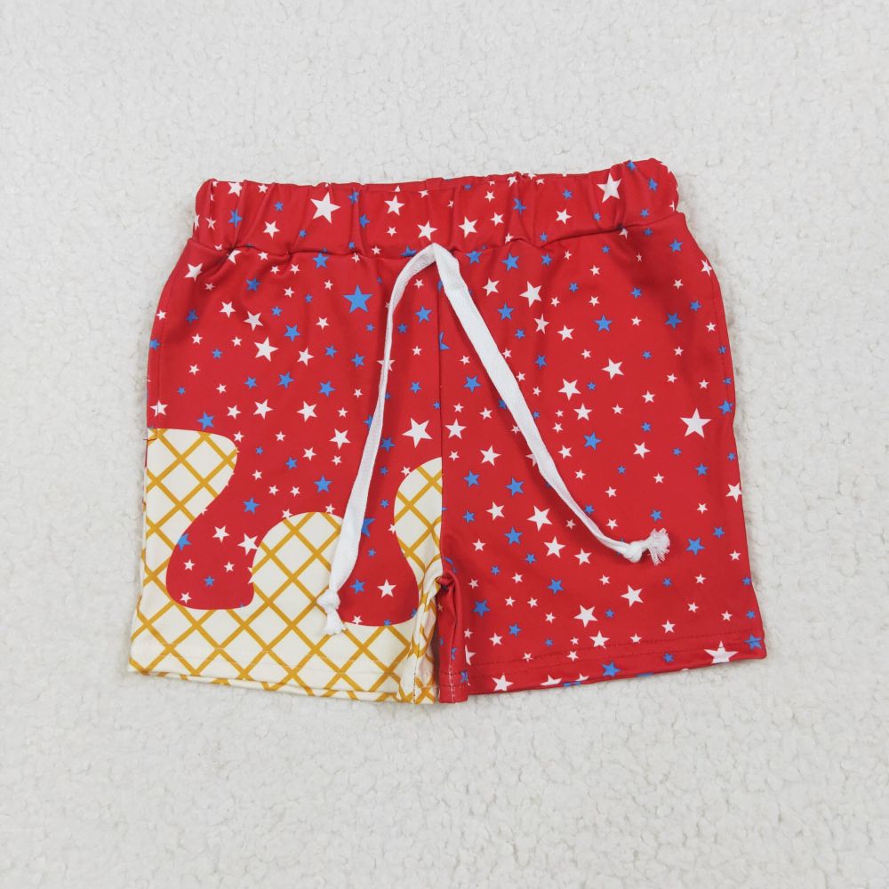 SS0612 6.16 y National Day Waffle Stars Red Pocket Shorts