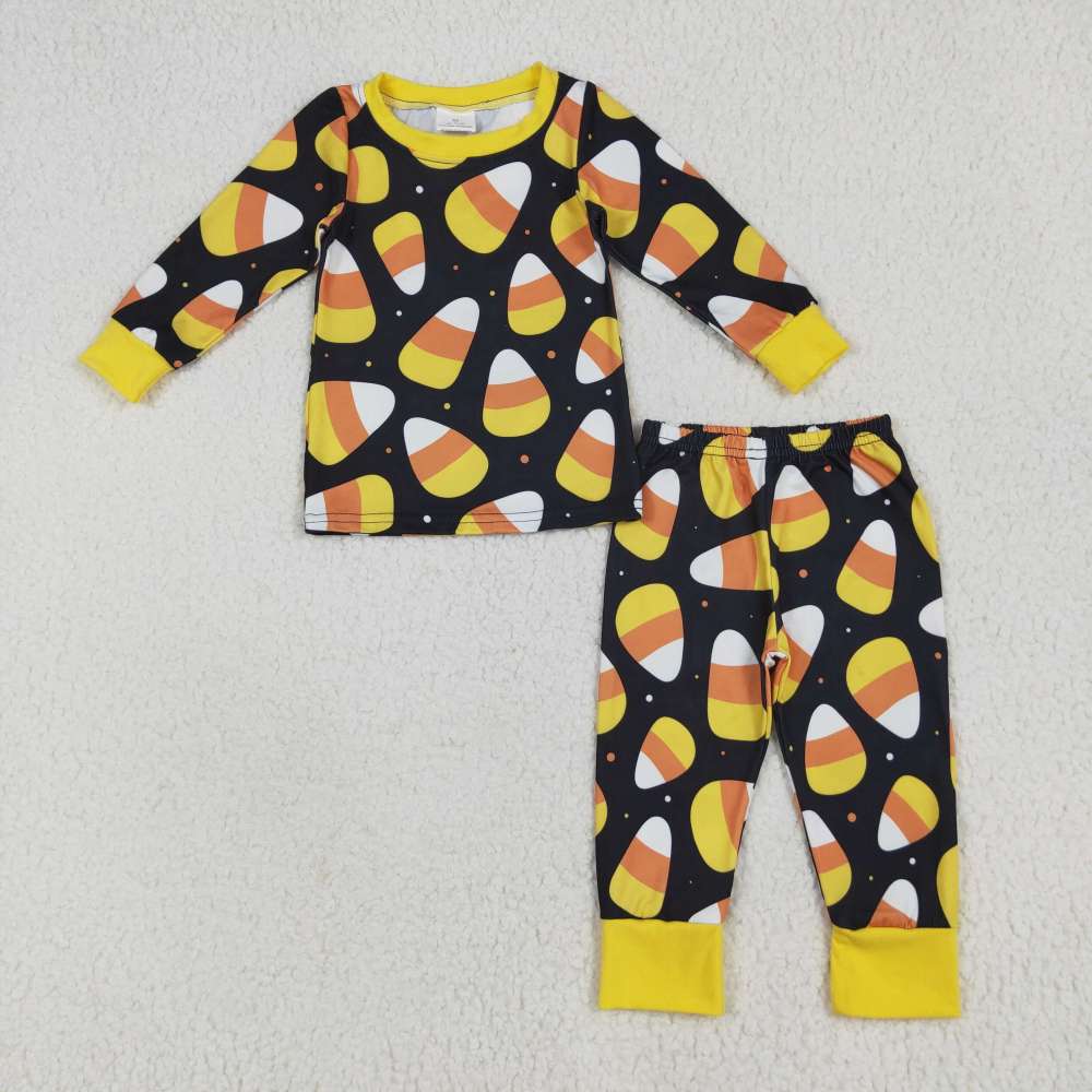BLP1066 6.17y Halloween Candy Black Long Sleeve Long Pants Pajama Set