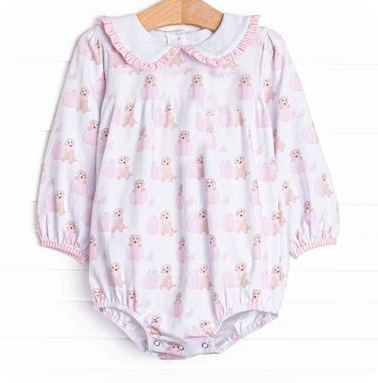 LR2351 6.26y  pre order Pumpkin Puppy Lace Baby Collar Pink and White Long Sleeve Bodysuit