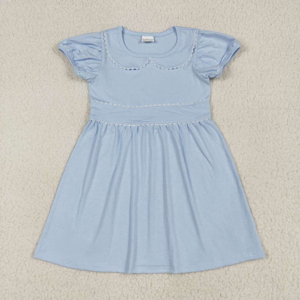 GSD2316 6.27y  White lace solid blue baby collar short-sleeved dress