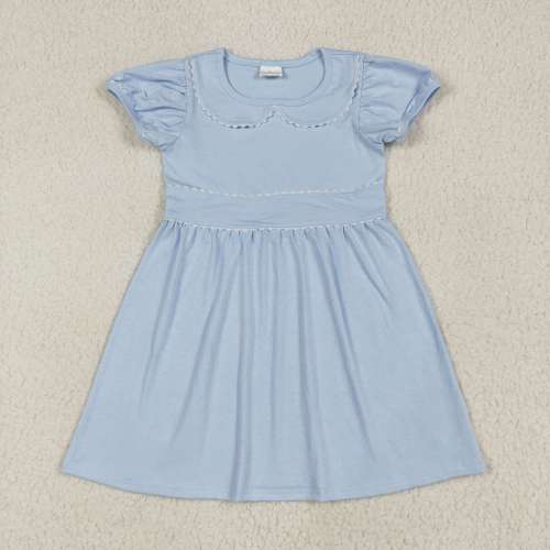 GSD2316 6.27y  White lace solid blue baby collar short-sleeved dress