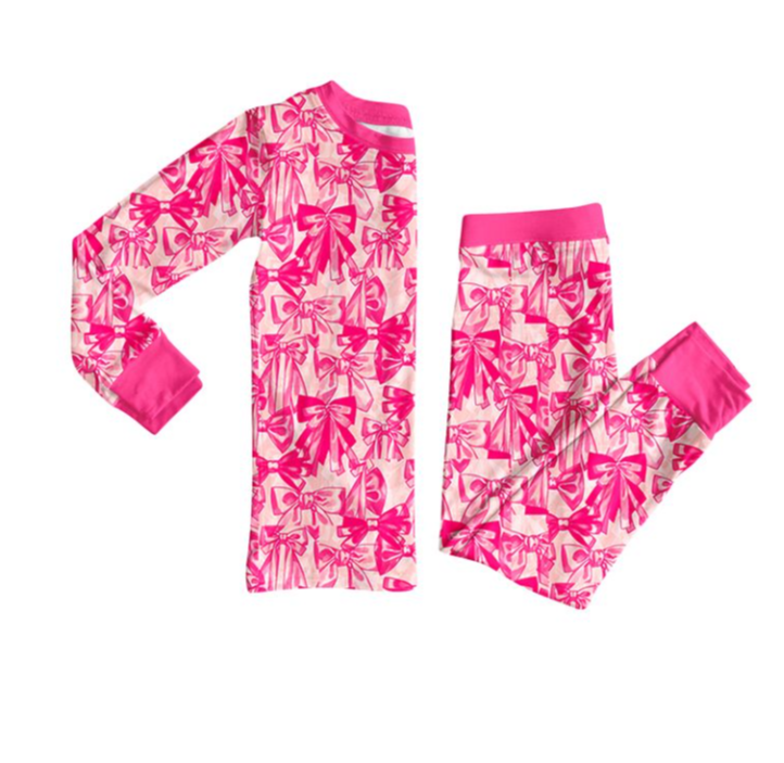 GLP2539 6.28y pre order Rose Red Bow Pattern Long Sleeve Long Pants Pajama Set