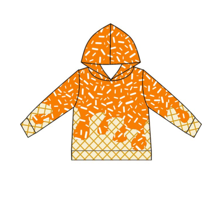 BT1274  6.28y pre order Waffle Ice Cream Orange Hooded Long Sleeve Top