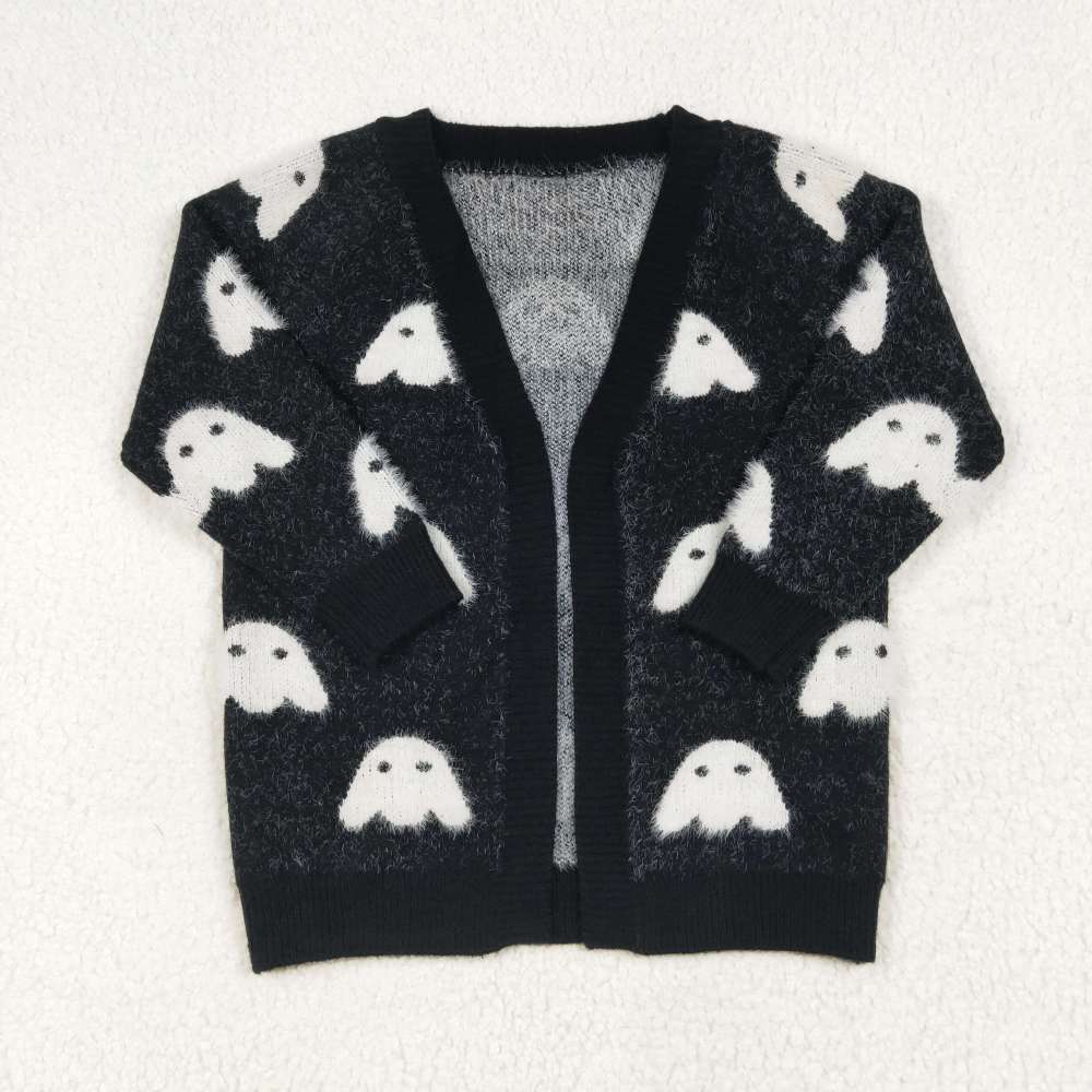 GT0649 6.30y  Halloween Ghost Black Long Sleeve Cardigan Sweater