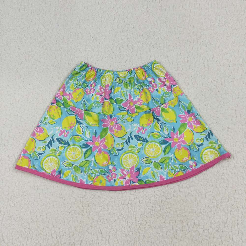 GLK0100 7.2 y Flower Fruit Lemon Teal Skirt
