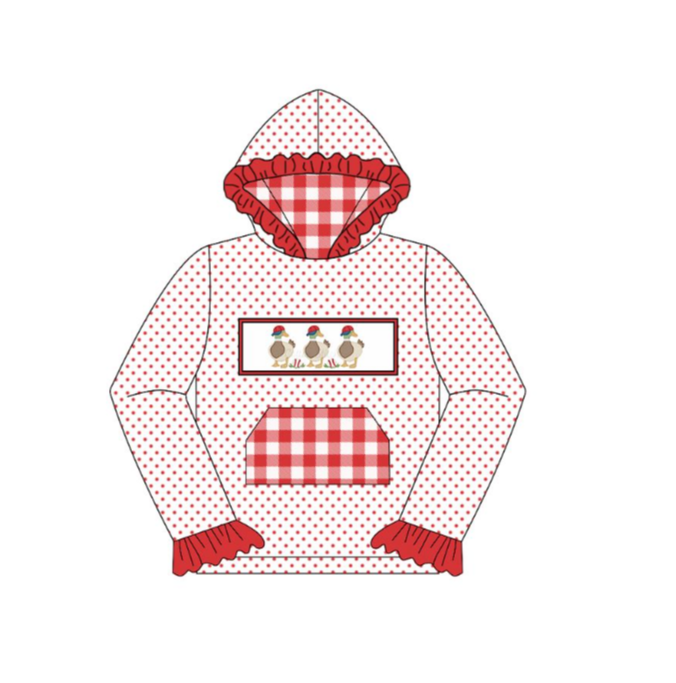 GT1106  7.3y pre order Puppy Elk Duck Pink Plaid Pocket Polka Dot Lace Hooded Long Sleeve Top