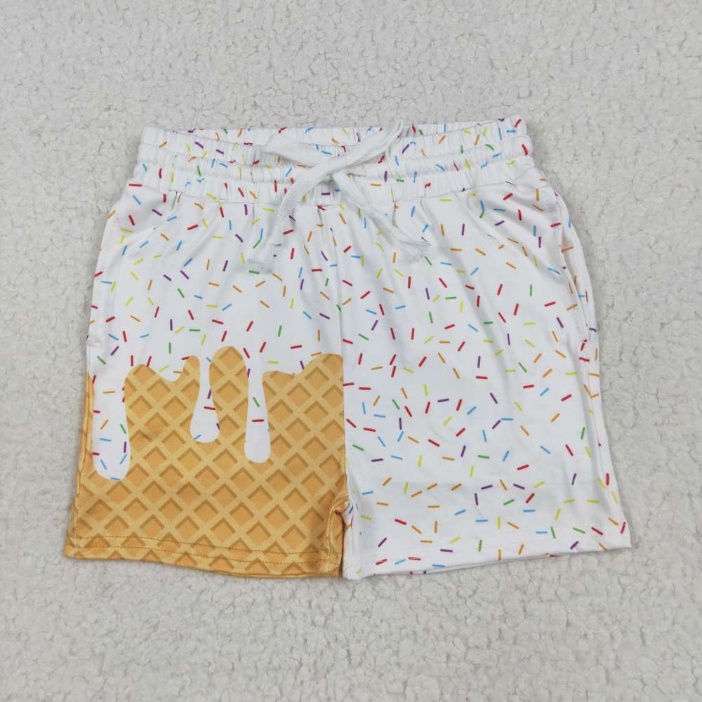 SS0625 7.4 y Waffle Ice Cream White Pocket Shorts