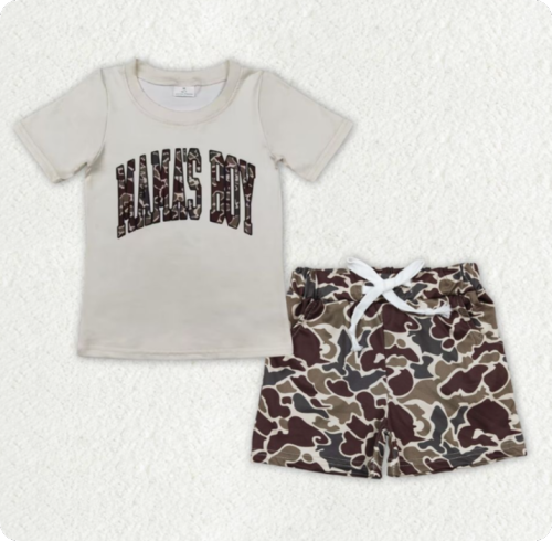 BSSO1002 7.4 y mama's boy camouflage lettering beige short-sleeved  set