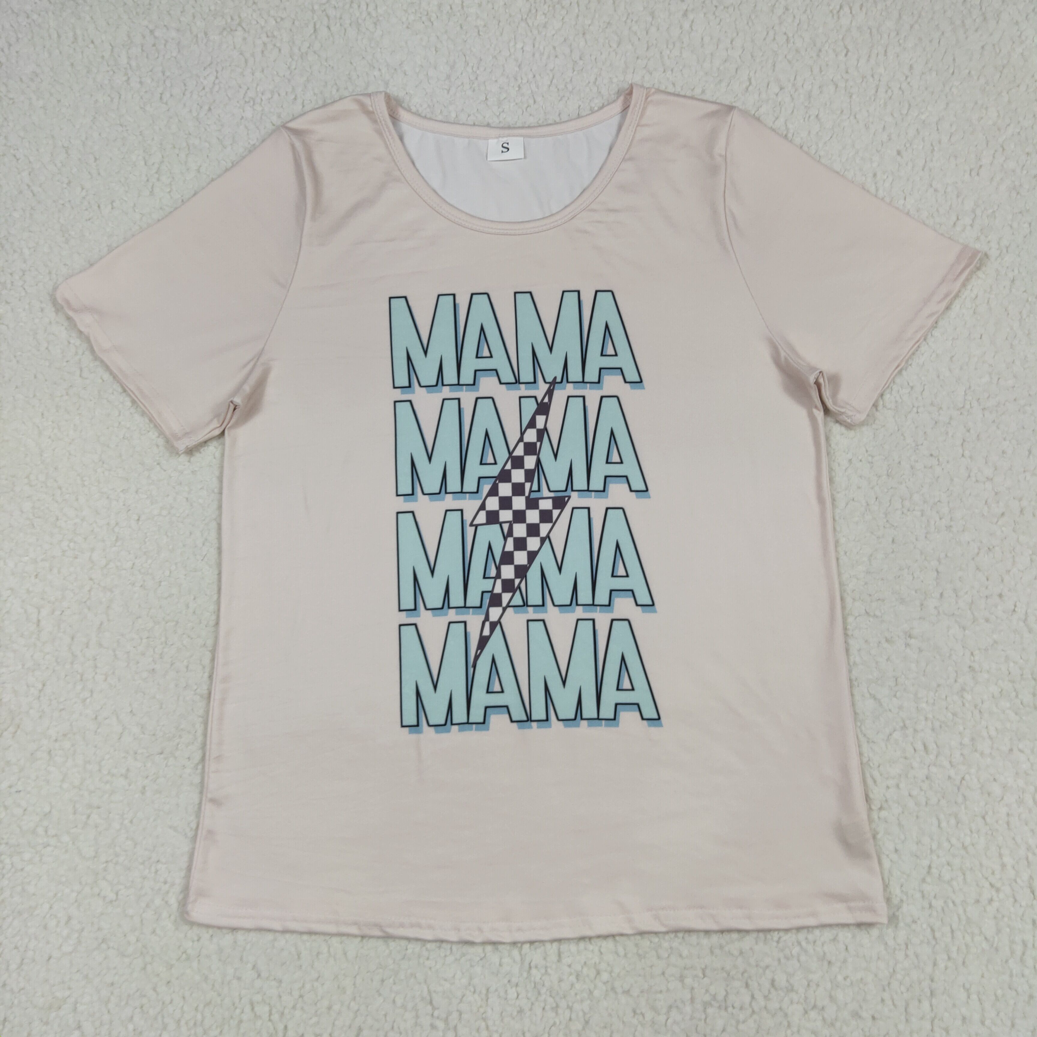 GT1019 7.8y Adult female mama black and white checkered lightning beige short-sleeved top