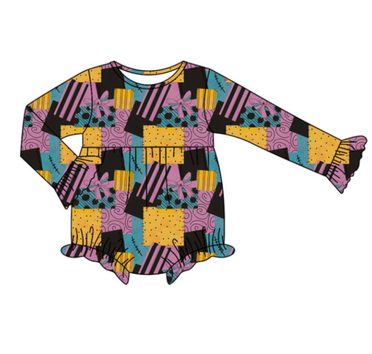 LR2422 7.12y  pre order Halloween Paneled Bow Pattern Long Sleeve Bodysuit
