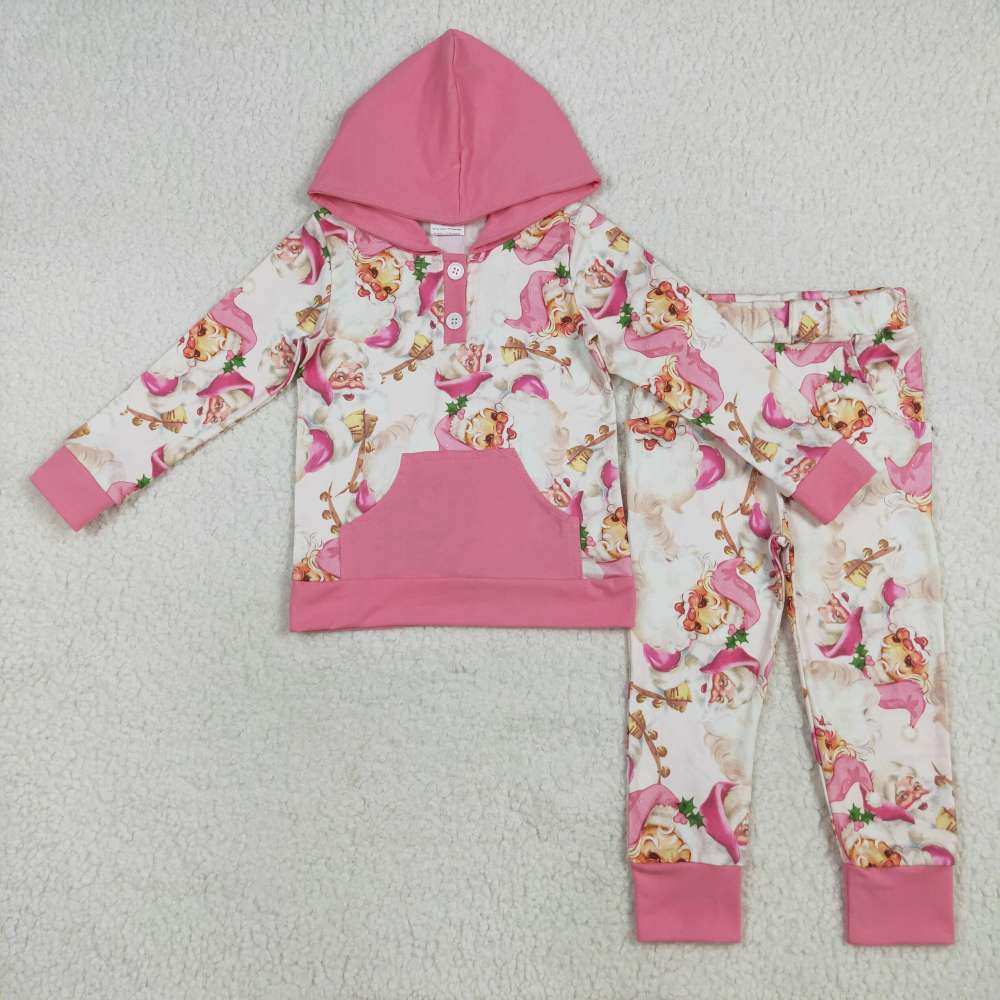 GLP2474 7.16y Santa Claus Pink Pocket Hooded Long Sleeve Pants Set