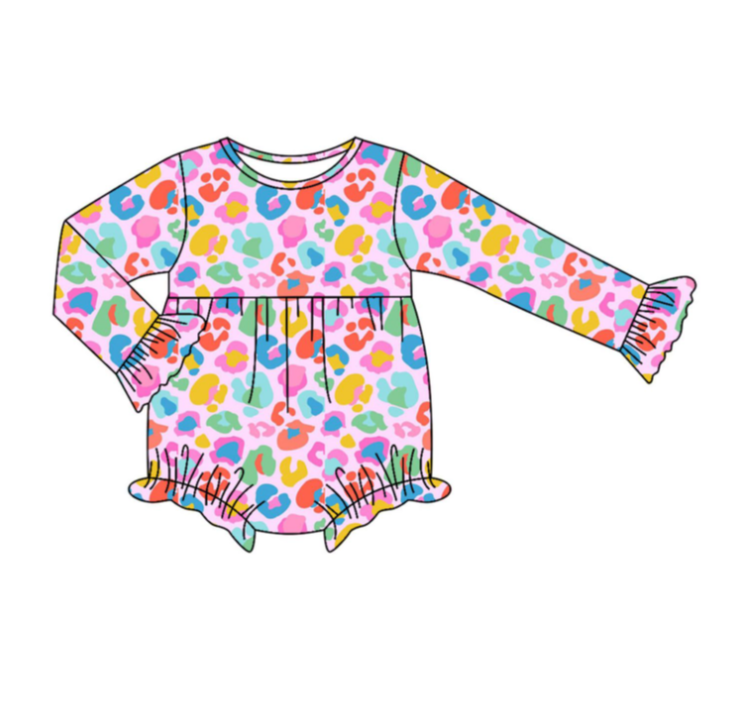 LR2430 7.16y  pre order Colorful leopard print pink long-sleeved bodysuit