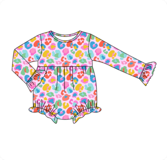 LR2430 7.16y  pre order Colorful leopard print pink long-sleeved bodysuit