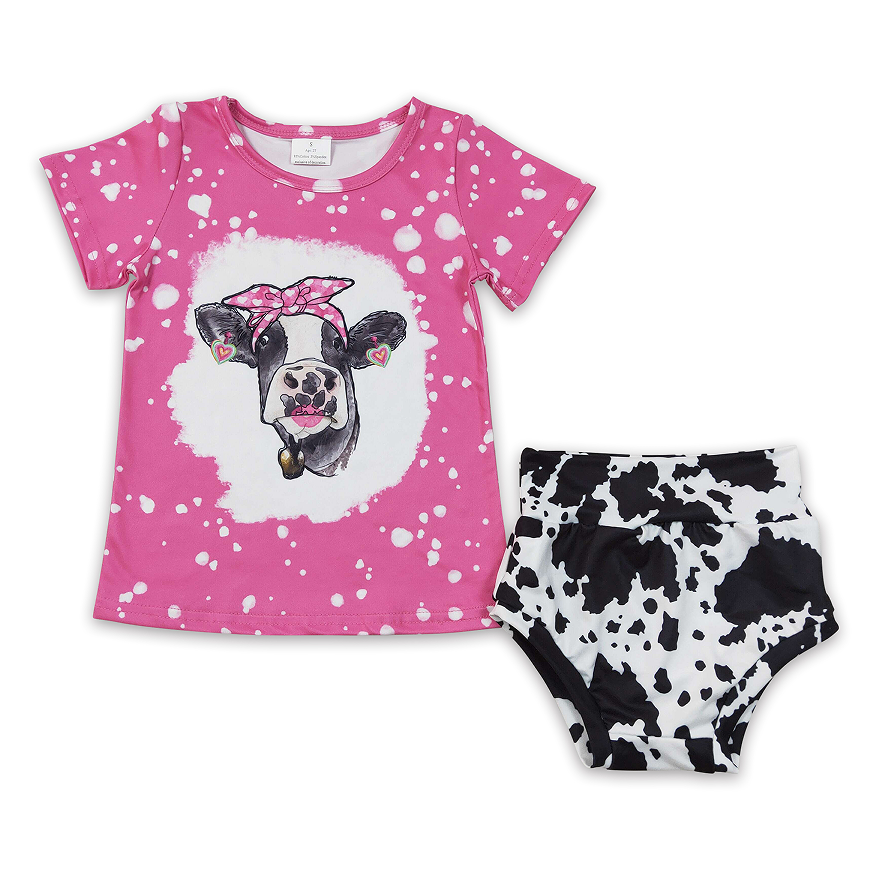 GBO0065  7.19y Cow Rose Red Short Sleeve Bummies set