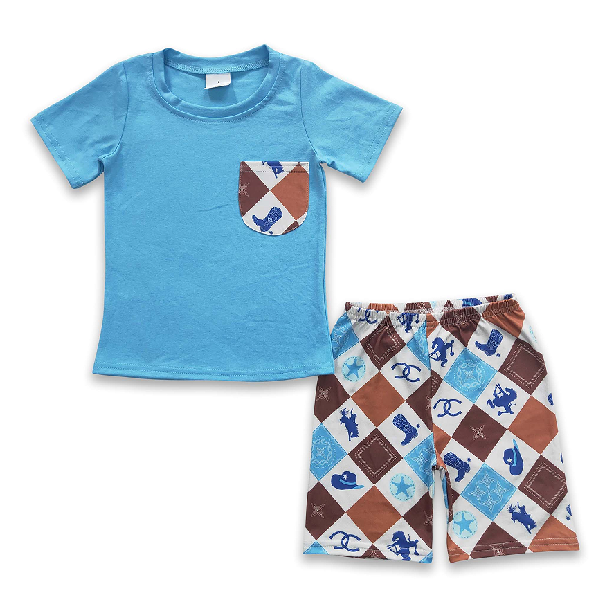 BSSO0150 7.19Y Boys Horseback Cactus Brown Short Sleeve Long Pants Suit