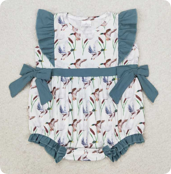 SR1140 7.21 Y Duck Haze Blue Lace Bow White Vest  romper