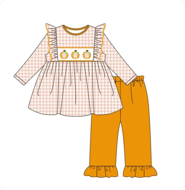 GLP2611 7.21y pre order Pumpkin Plaid Lace Long Sleeve Orange Pants Set