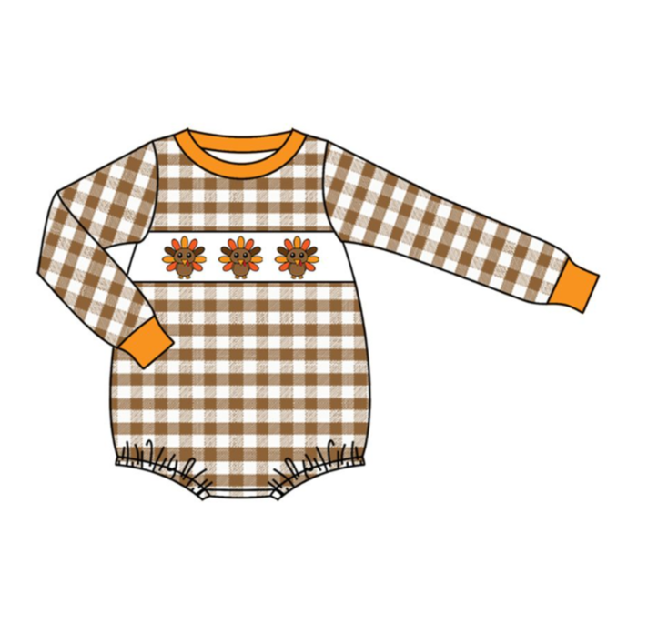 LR2456 7.21y  Turkey Brown Plaid Long Sleeve romper
