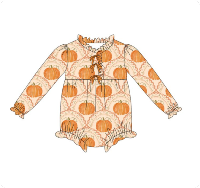 LR2469 7.23y  Pre order Pumpkin Pattern Bow Long Sleeve  romper