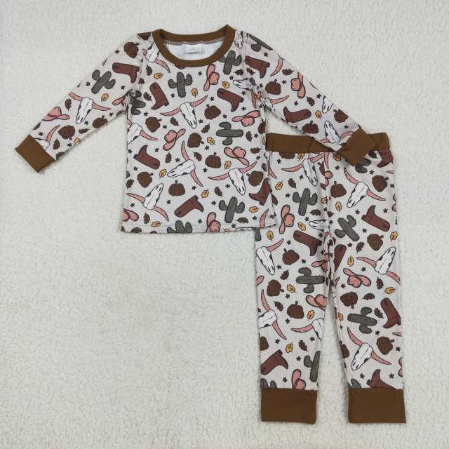 GSPO2050  7.22y Flower wavy line blue bow pattern short-sleeved long pants pajama set