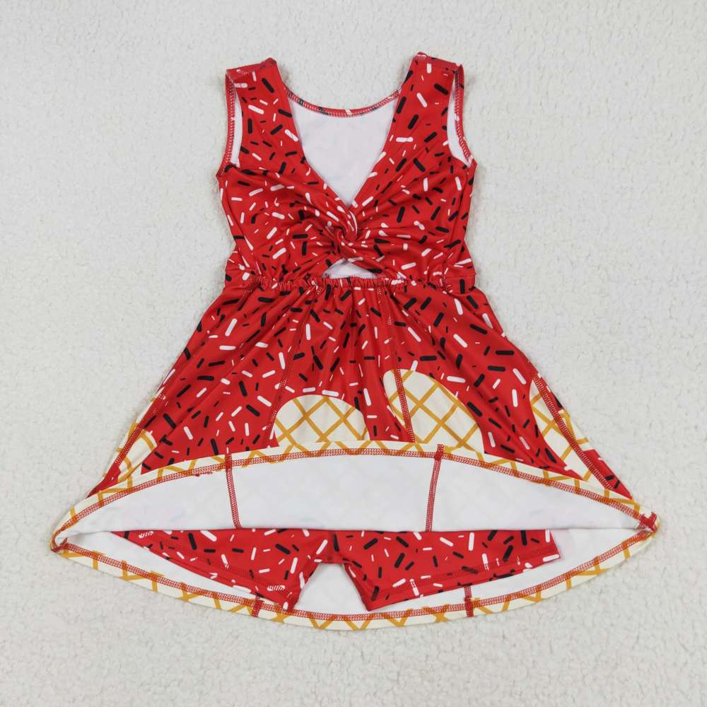 GSD2748  7.29y Waffle Ice Cream Red Yoga Sleeveless Dress