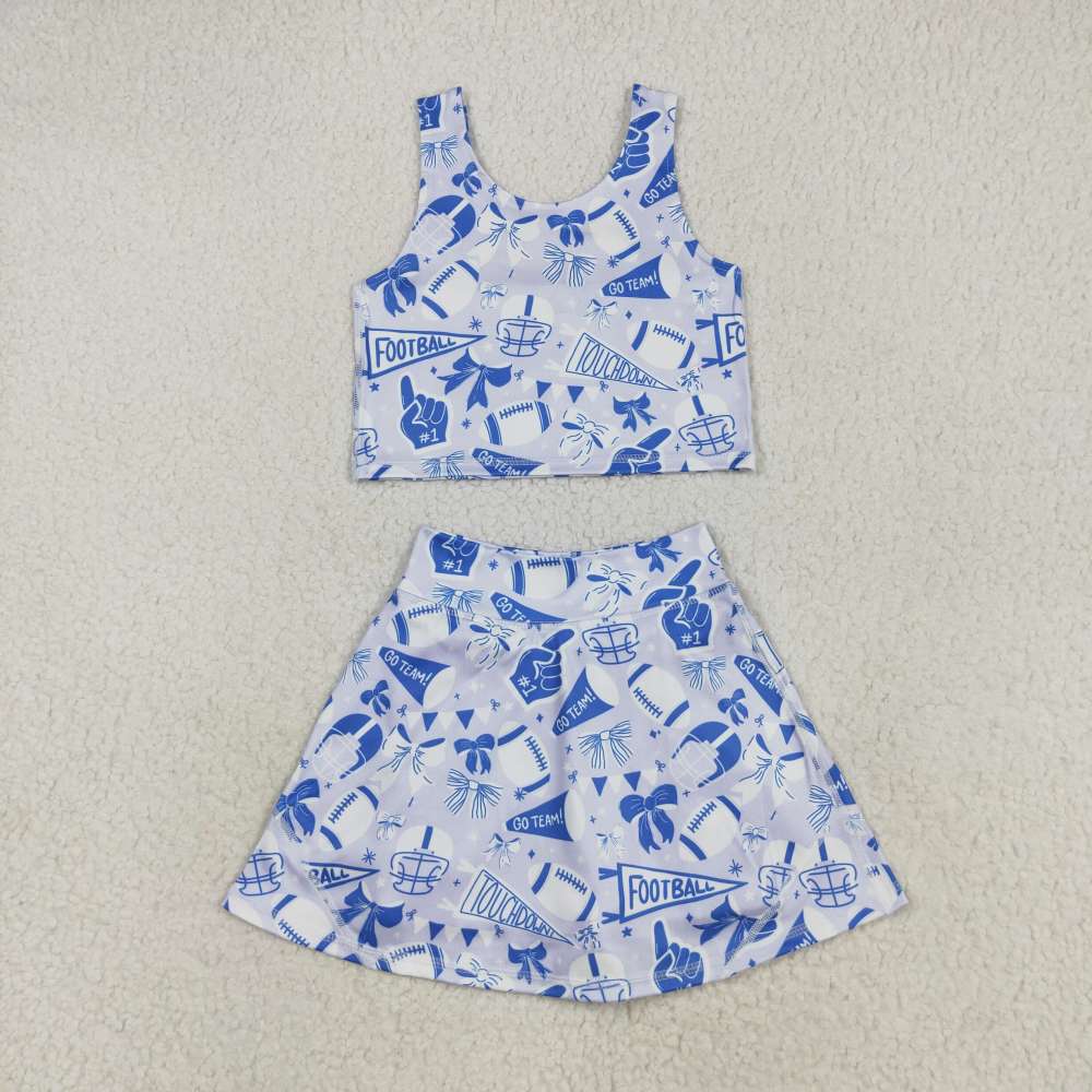 GSD2688  7.29y football horn blue bow pattern sleeveless skirt yoga set