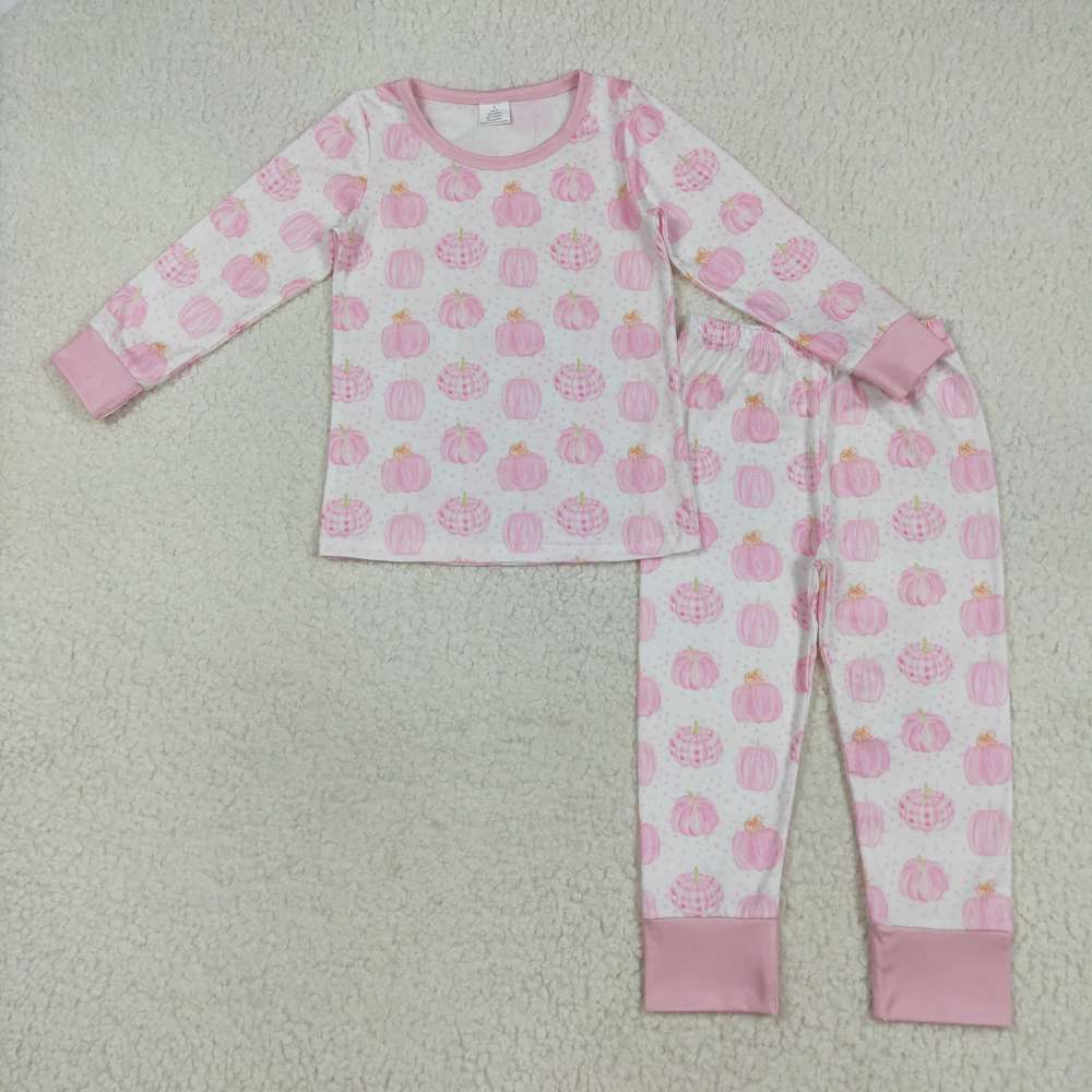 GLP1188  7.29y bamboo Pumpkin pink and white long-sleeved trousers pajama set
