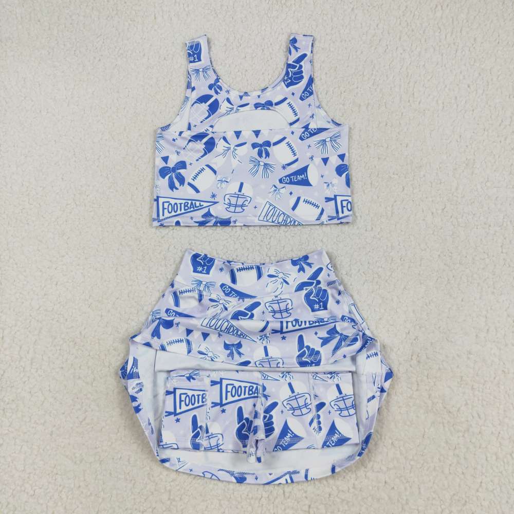 GSD2688  7.29y football horn blue bow pattern sleeveless skirt yoga set
