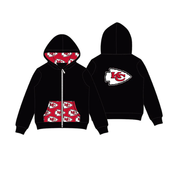 8.2y  (moq 5)Baby Boys Black KC Team Pocket Zipper Hoodies Tops