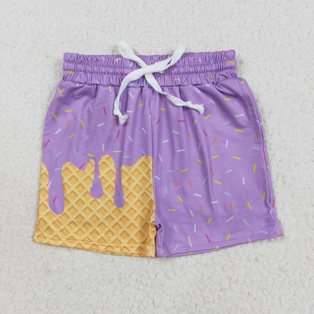 SS06215 8.6 y Waffle Ice Cream Purple Pocket Shorts