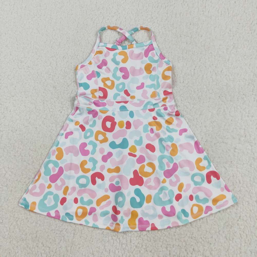 GSD2645 8.6y Colorful leopard print white yoga sleeveless dress