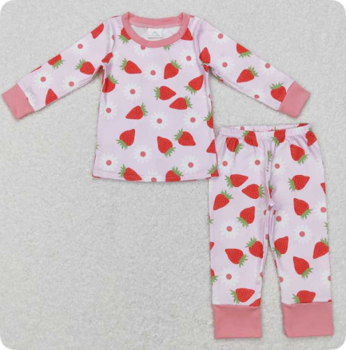 GLP0961  8.9y Flower Strawberry Pink Long Sleeve Pants Set