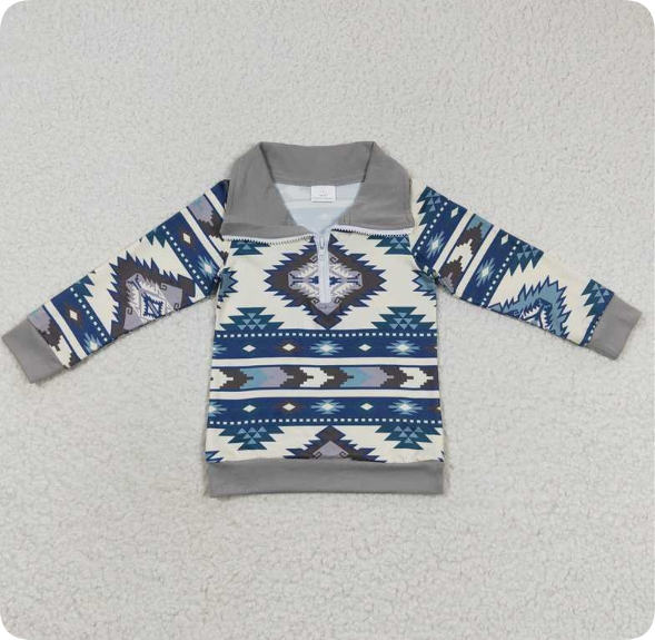 BT0229  8.12y  aztec geometric light grey zip-up long-sleeved top