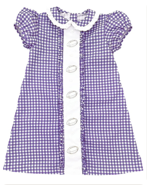8.13y Baby Girls Purple Plaid Footballs Button Team Knee Length Dresses Preorder
