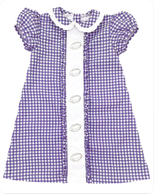 8.13y Baby Girls Purple Plaid Footballs Button Team Knee Length Dresses Preorder