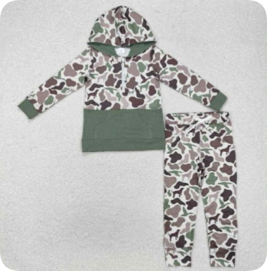 BT0914 8.18y Duck Puppy Camo Zipper Pocket Hooded Long Sleeve set