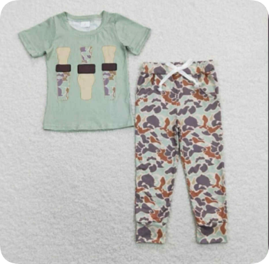 BT0374 8.18y Camouflage bottle green short-sleeved set