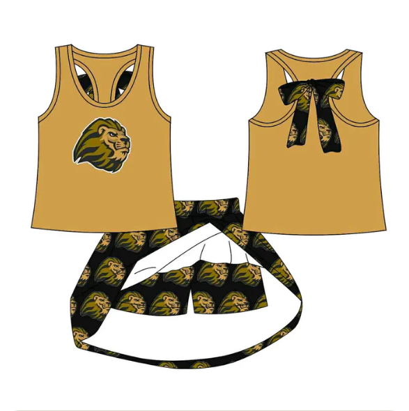 8.19y  (moq 5)Baby Girls Gold Lion vest team Top Skirt Skort Sets