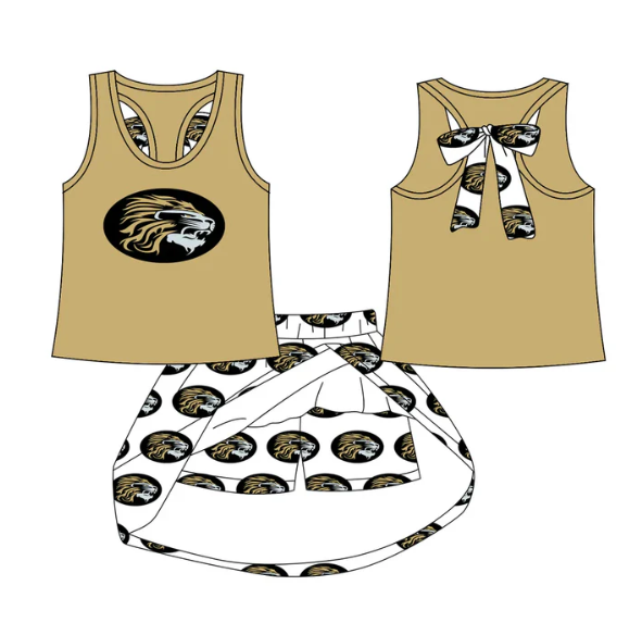 8.19y (moq 5)Baby Girls Kaufman Lion bow vest team Top Skirt Skort Sets