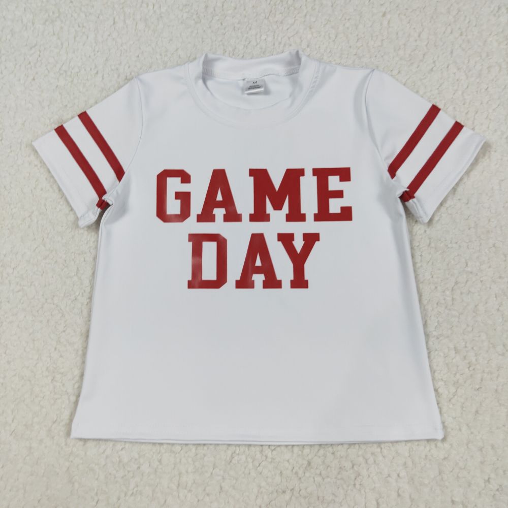 GT1102   8.21y  Game Day offset red lettering stripes white yoga short-sleeved top