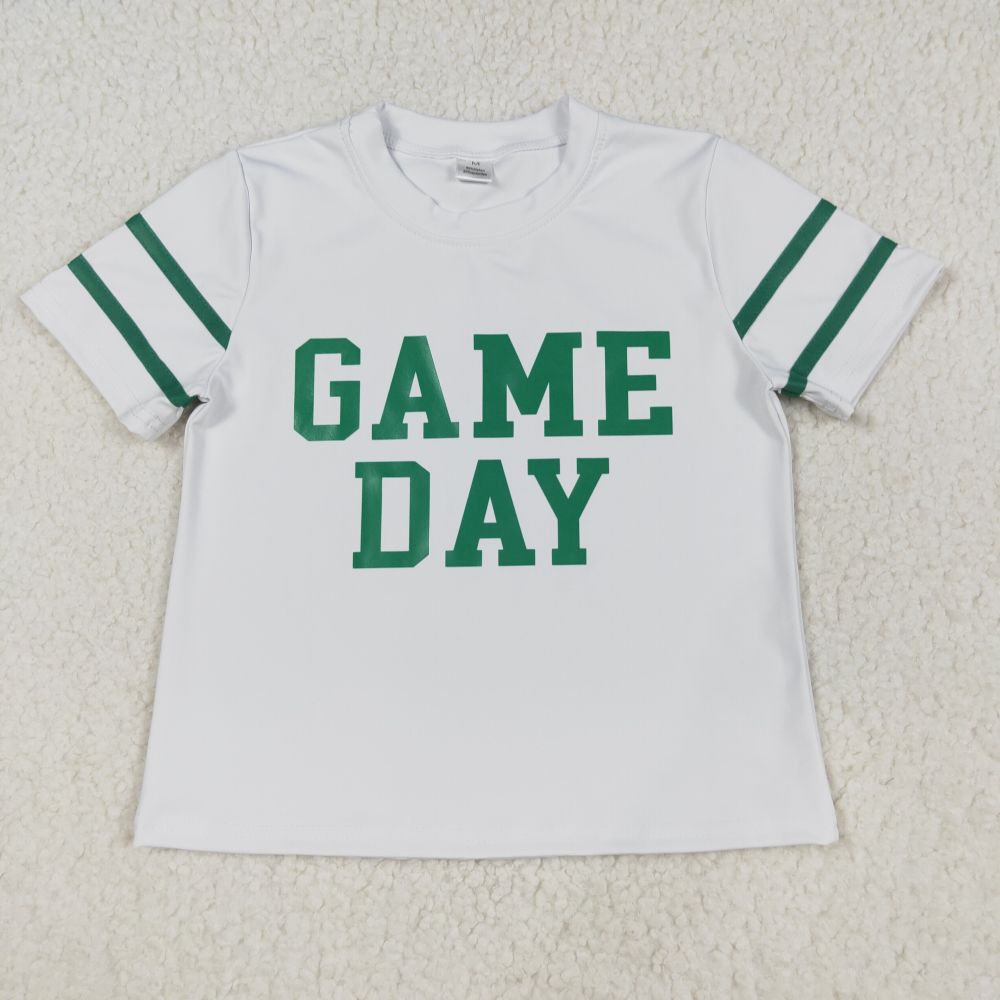 GT1103  8.21y  Game Day offset green letter stripes white yoga short-sleeved top