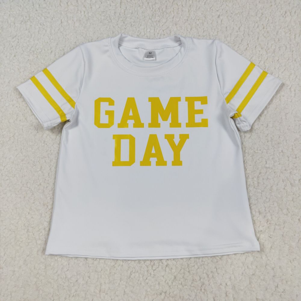 GT1115   8.21y  Game Day gold lettering striped white yoga short-sleeved top