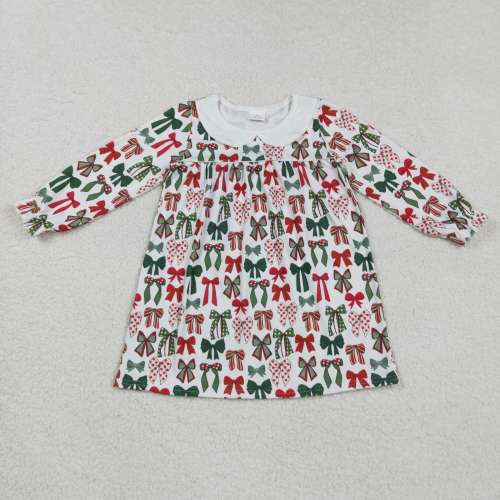 GLD1237   8.23y  Christmas Bow Pattern Doll Collar Long Sleeve Dress